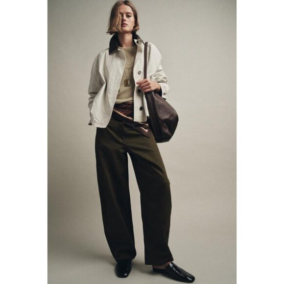 ZARA ZW COLLECTION LEATHER COLLAR SHORT TRENCH COAT - Picture 1 of 9